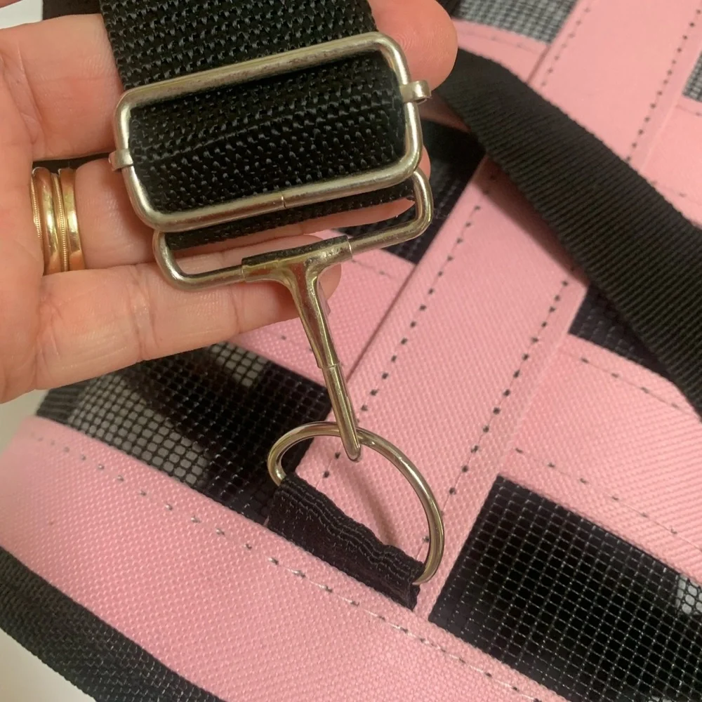 Small Pet carrier bag Pink with Black mesh handle plus detachable shoulder strap